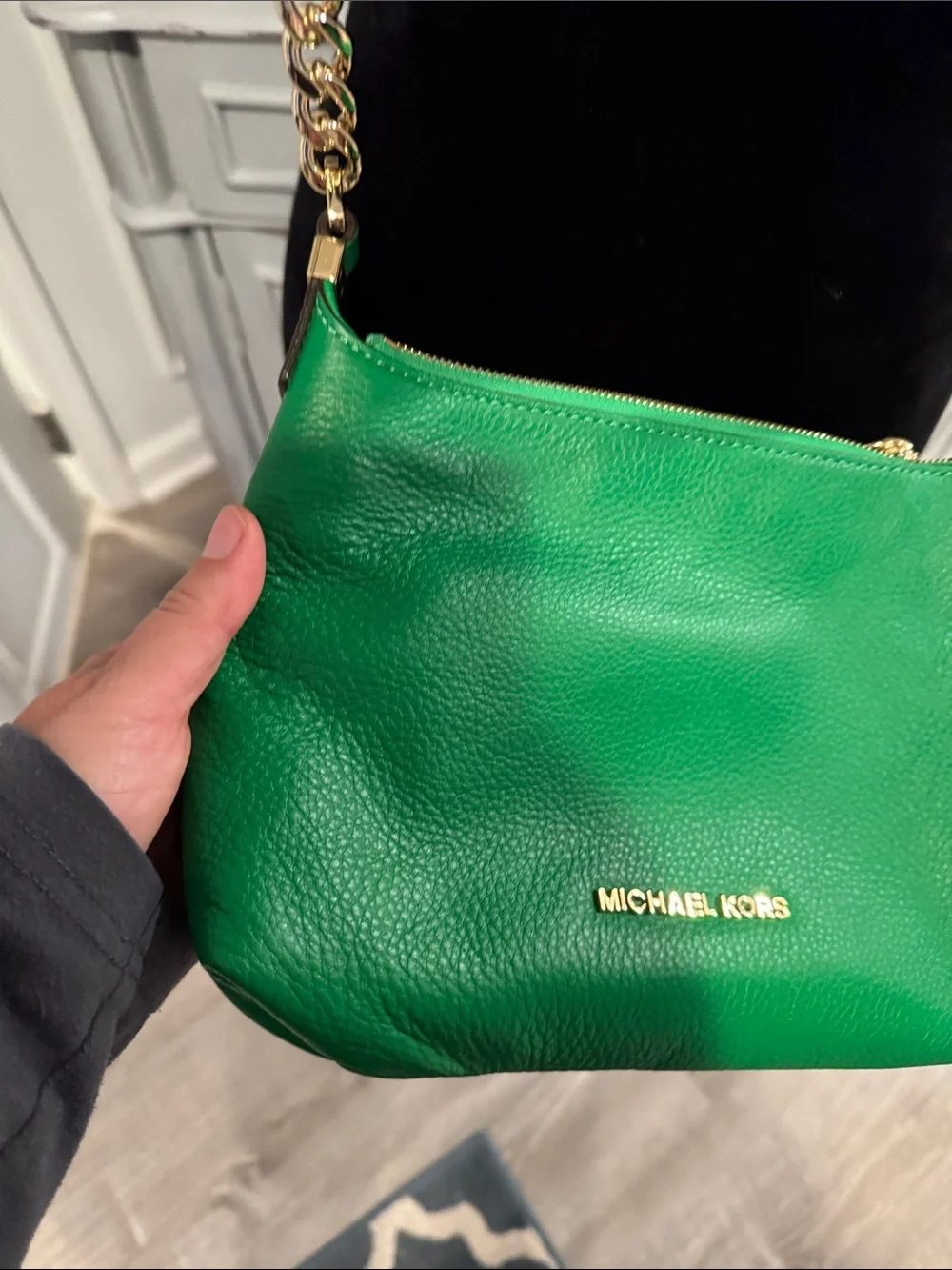 Michael Kors Green Pebbled Leather Chain Crossbody